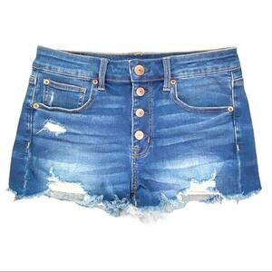 American Eagle Distressed High Rise Shortie Denim Shorts Women Sz 6 Button Fly